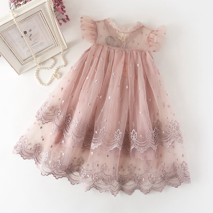 Đầm bé gái phối ren hoa xinh xắn