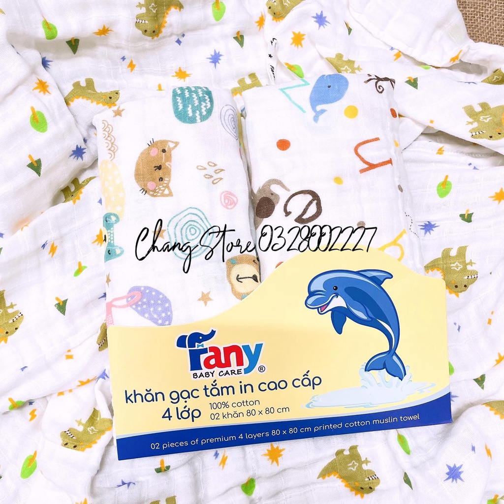 Set 2 Khăn Tắm Xô In Hình 4 Lớp Cao Cấp Fany