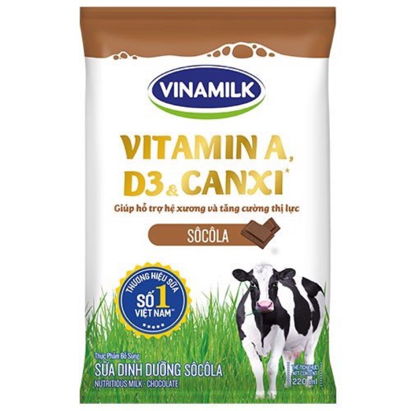 SỮA VINAMILK CÓ ĐƯỜNG/ KHÔNG ĐƯỜNG/ DÂU/ SOCOLA TÚI 220ML
