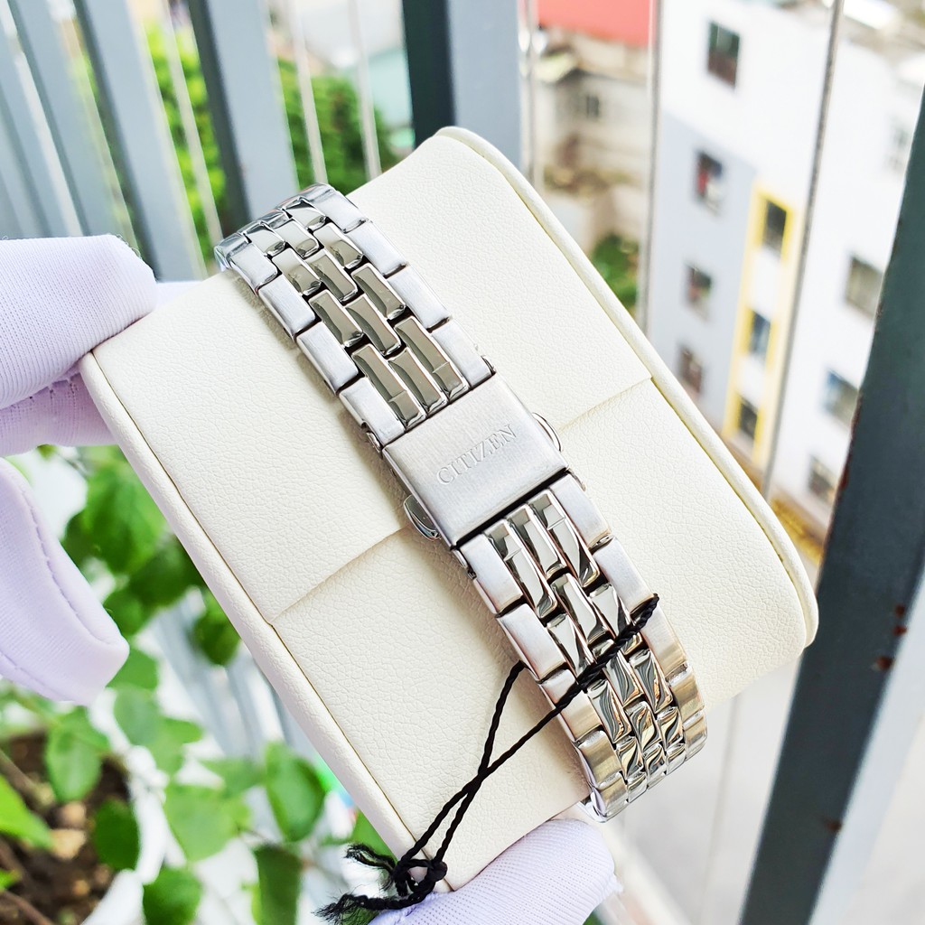 Đồng hồ Nữ chính hãng Citizen EL3040-80A Mặt trắng,Pha lê-Máy Pin Quartz-Dây kim loại thép không gỉ cao cấp-Size 31mm