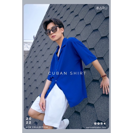ÁO SƠ MI TAY NGẮN CỔ DANTON. CUBAN SHIRT MÀU XANH BÍCH.