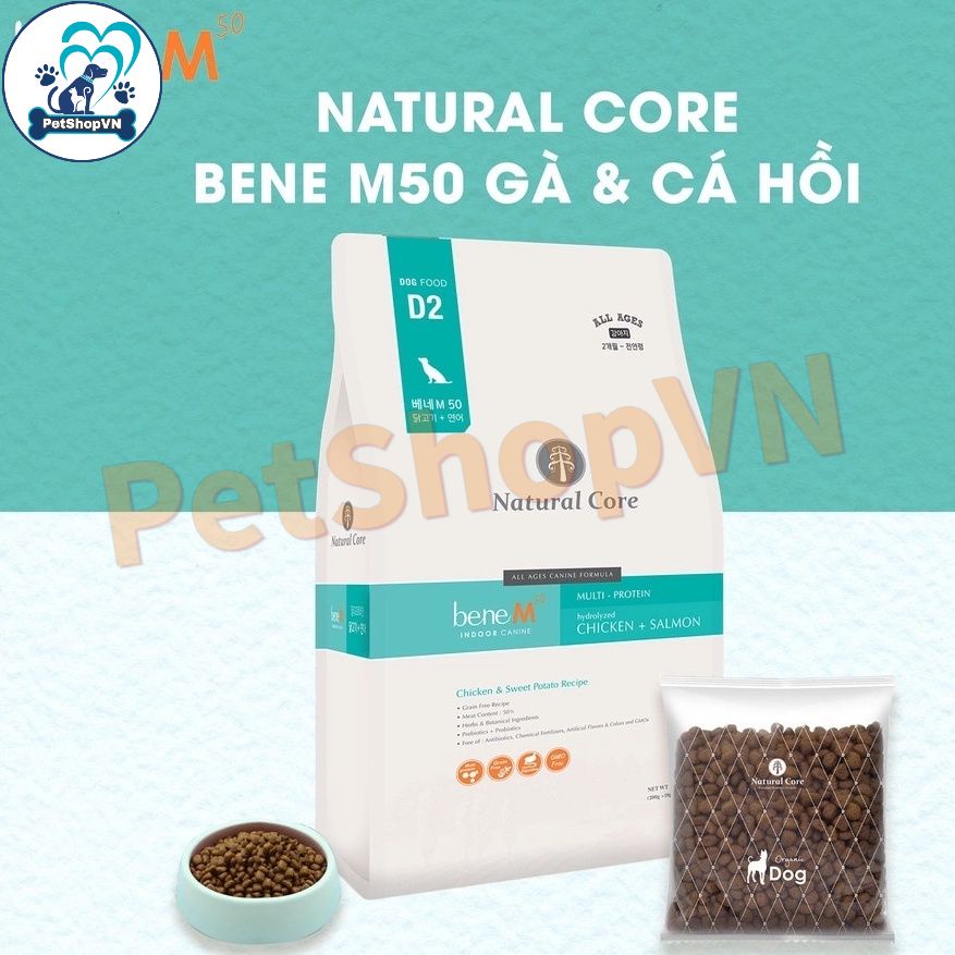 Thức Ăn Cho Chó Hạt NATURAL CORE BENE M50 D2 Túi 400G Vị Thịt Gà, Cá Hồi & Rau Củ Quả