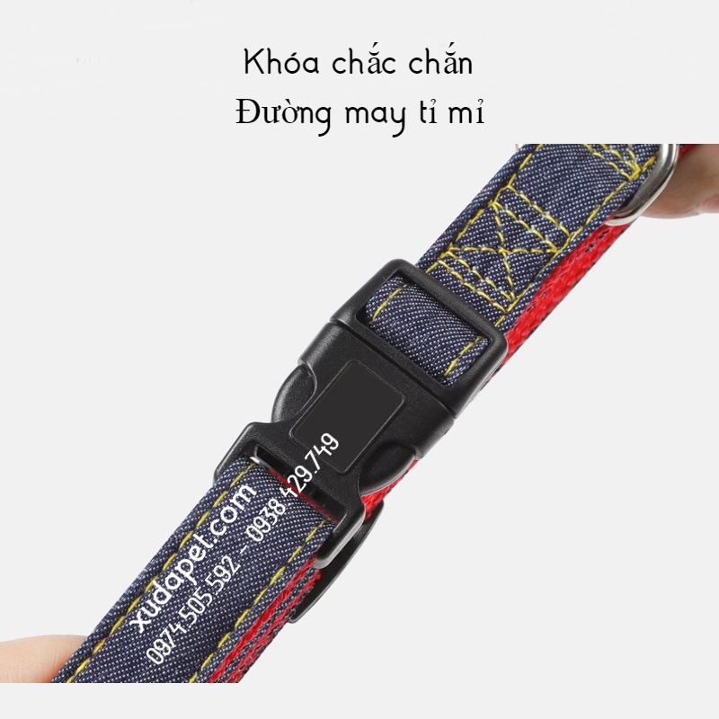 Combo Dây Dắt và Vòng Cổ Jean Chất Dù Chắc Chắn Cho Chó Mèo Xudapet  - DDY00002