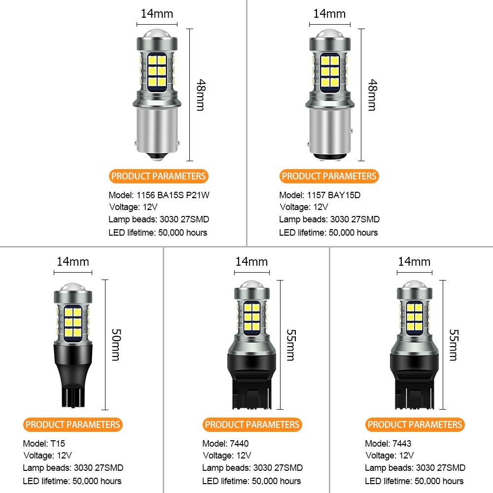1PCS T15 Đèn lùi xe máy ô tô 1156 1157 7440 T20 P21W Đèn tín hiệu ô tô Bóng đèn LED tự động 27SMD 3030 Đèn hậu ô tô LED 12V Trắng nhấp nháy