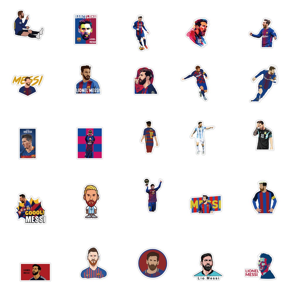 Sticker Bóng Đá 50 Hình Dán Decal Messi Chống Nước Trang Trí Xe Điện Thoại Mũ Bảo Hiểm Laptop