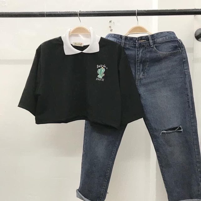 Áo croptop polo thêu xương rồng ( HÀNG Y HÌNH 100%) | BigBuy360 - bigbuy360.vn