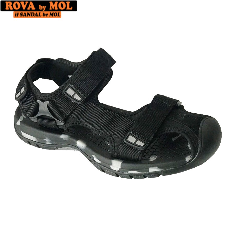 Giày Sandal Nam Bít Mũi Hiệu Rova Đế Cao Su Quai Dù Đi Làm Đi Phượt Đạp Xe Màu Đen Camo Mã RV25