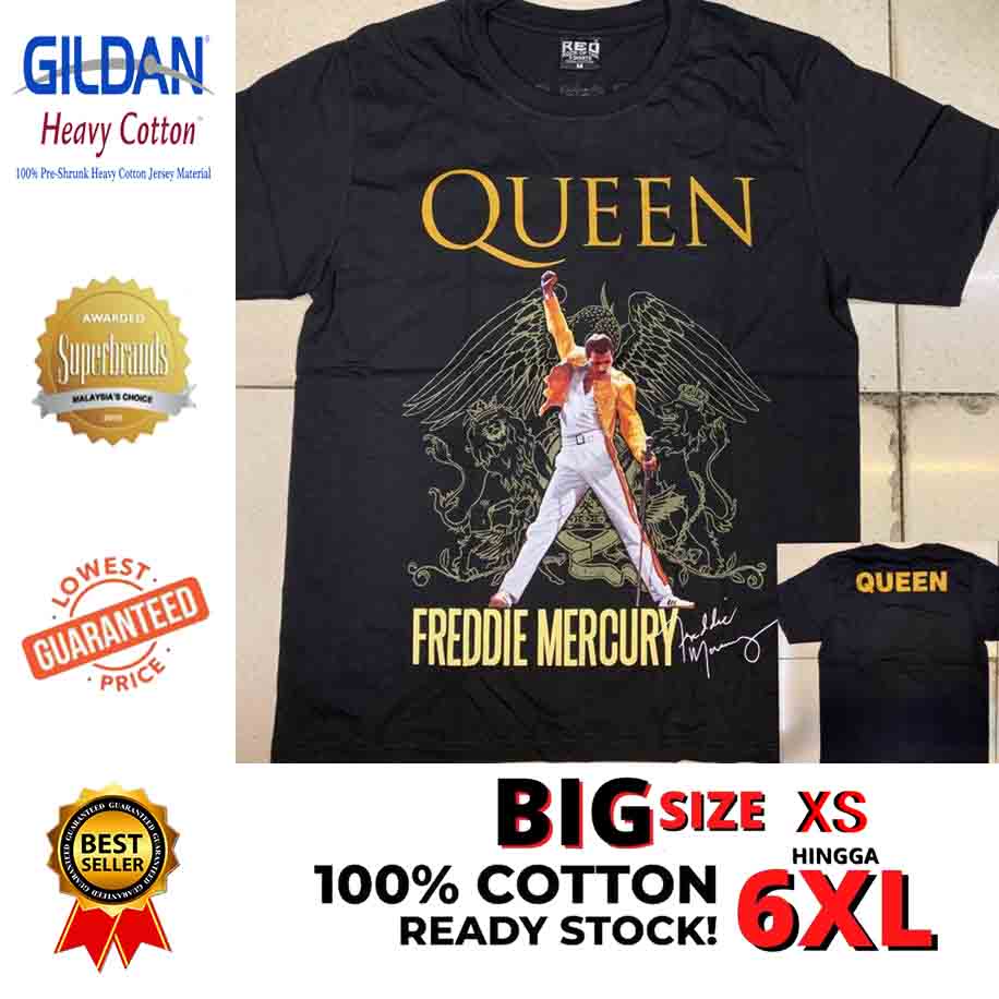 Áo thun 100% cotton màu đen in chữ Queen Freddie Mercury size 2T-4XL-5XL-6XL cho nam