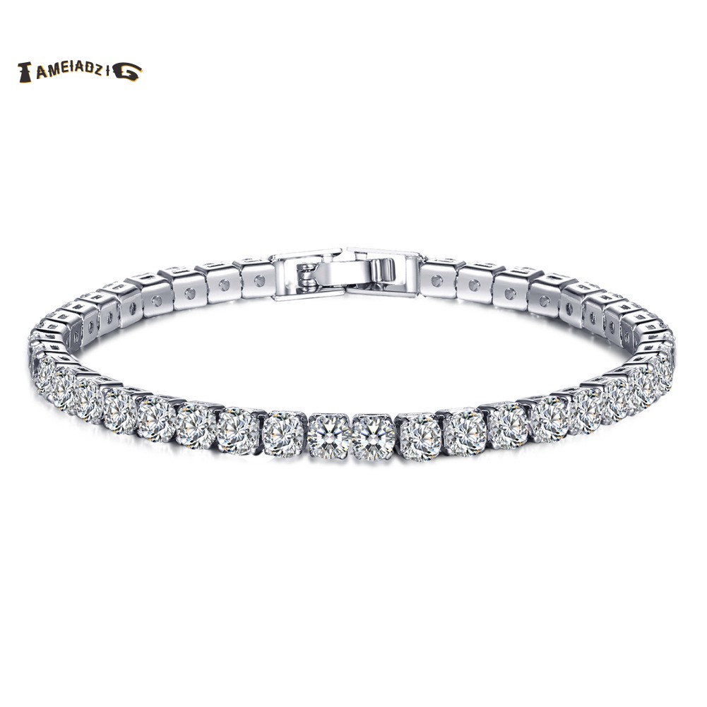 ☆Cubic Zirconia 1 Row Tennis Chain Bracelet Men And Women Jewelry Brass / Copper Material Clasp Bracelet Link Jewelry Silver