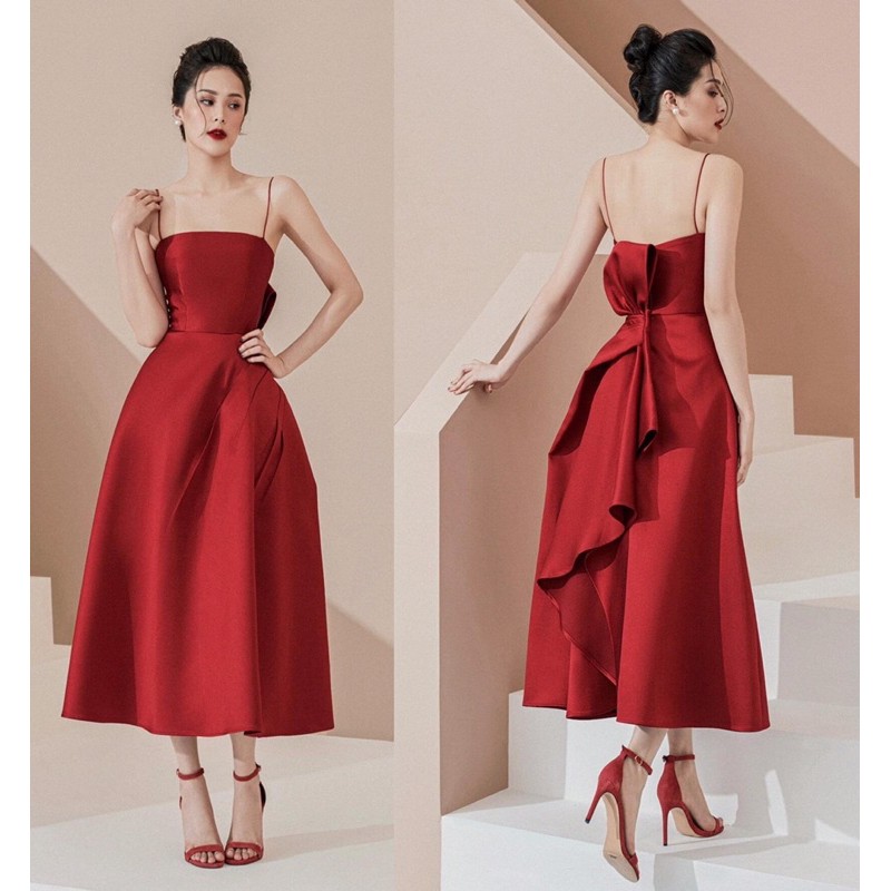 [ Shop Đầm Đẹp Dự Tiệc ] Đầm Thiết Kế 2 Dây Cúp Ngực Nơ Sau Lưng, Váy Đầm Dự Tiệc Cao Cấp
