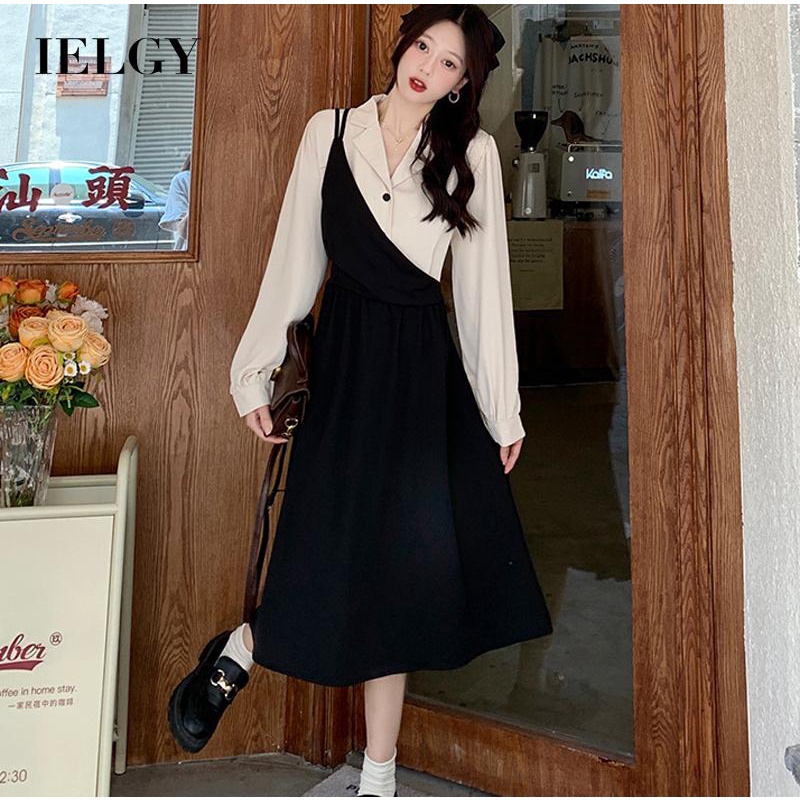 IELGY Đầm Giả Hai Mảnh Màu Sắc Tương Phản Thời Trang Cao Cấp Dành Cho Nữ