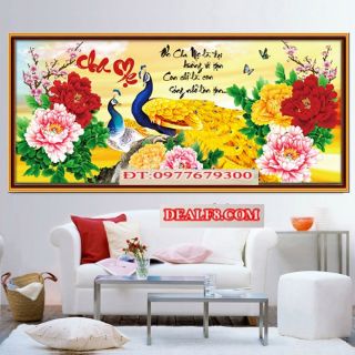 Tranh đính đá cao cấp cha mẹ 110x50cm