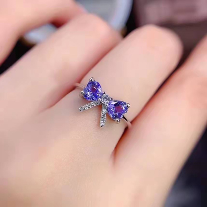 Nhẫn Mạ Bạc 925 Mặt Nơ Đính Đá Zircon Màu Tím Phong Cách Hàn Quốc Thời Trang Cho Nữ