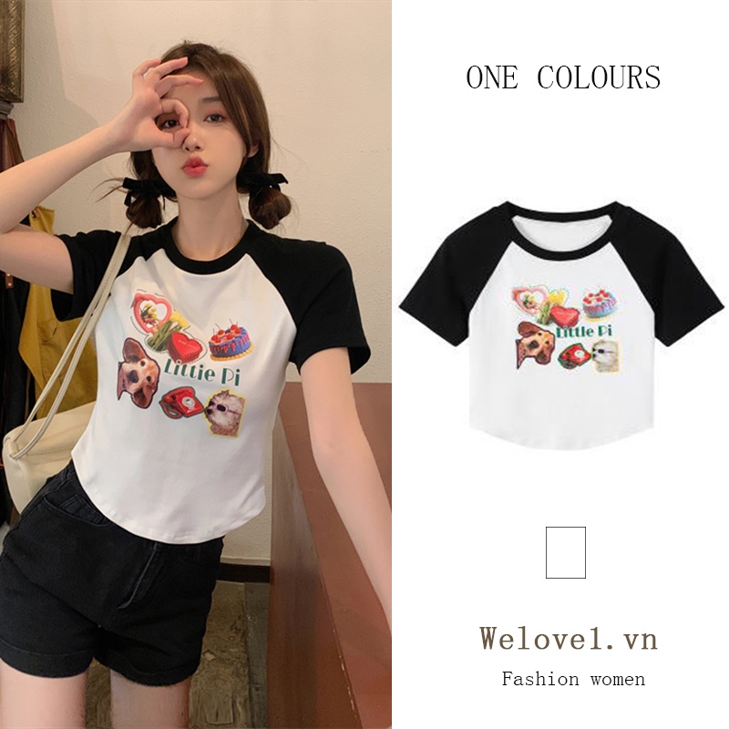 Áo Thun Tay Ngắn In Họa Tiết Màu Sắc Tương Phản Thời Trang Mùa Hè 2022 Cho Nữ
