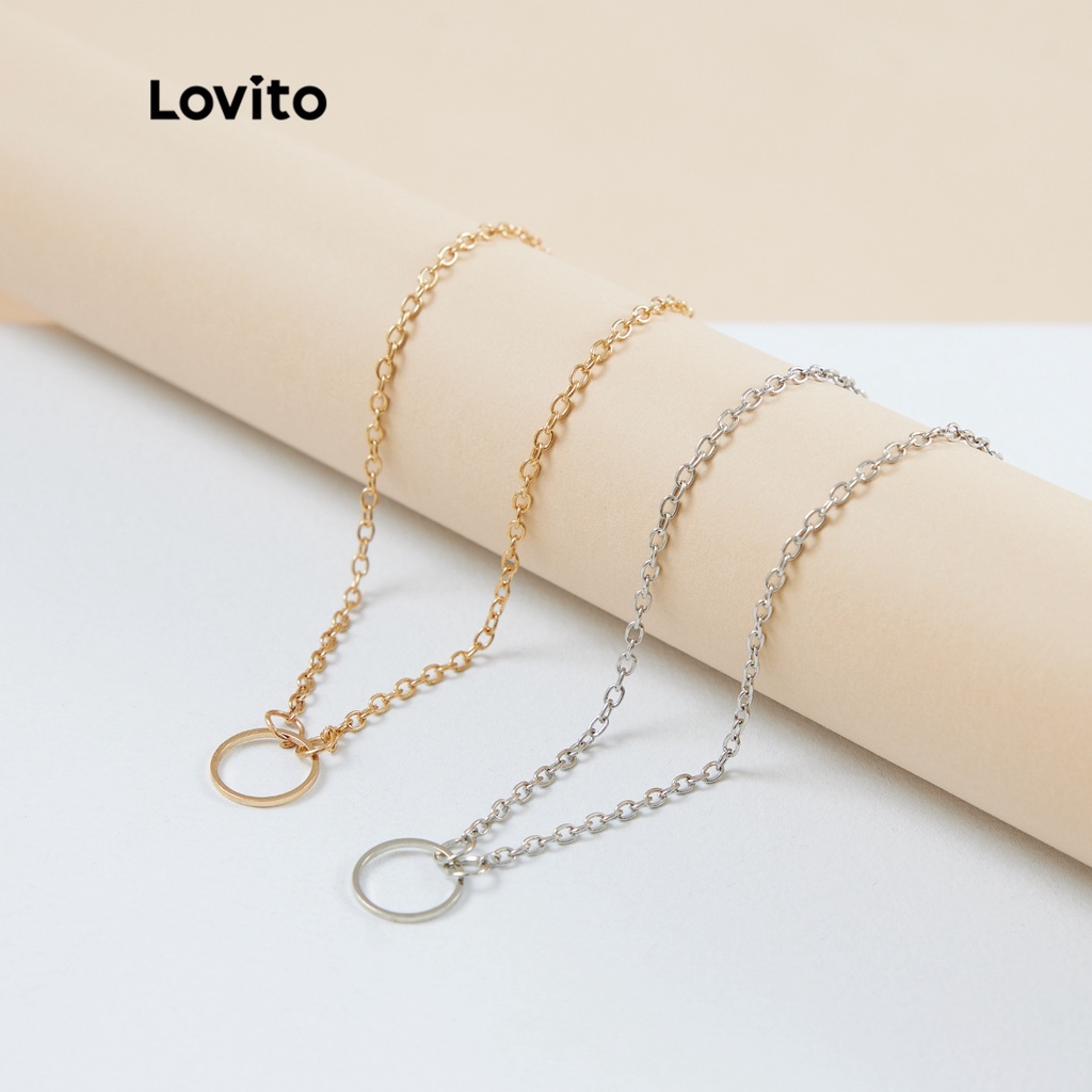 Vòng cổ Lovito mặt nhẫn kim loại khắc chữ A07010 cho nữ