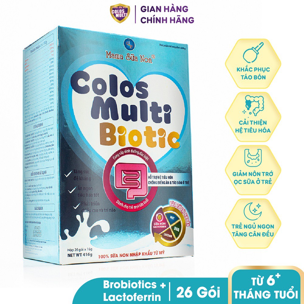 Sữa non cho trẻ táo bón, tiêu chảy, tiêu hóa kém - Sữa bột Mama Sữa Non Colos Multi Biotic Hộp 416g