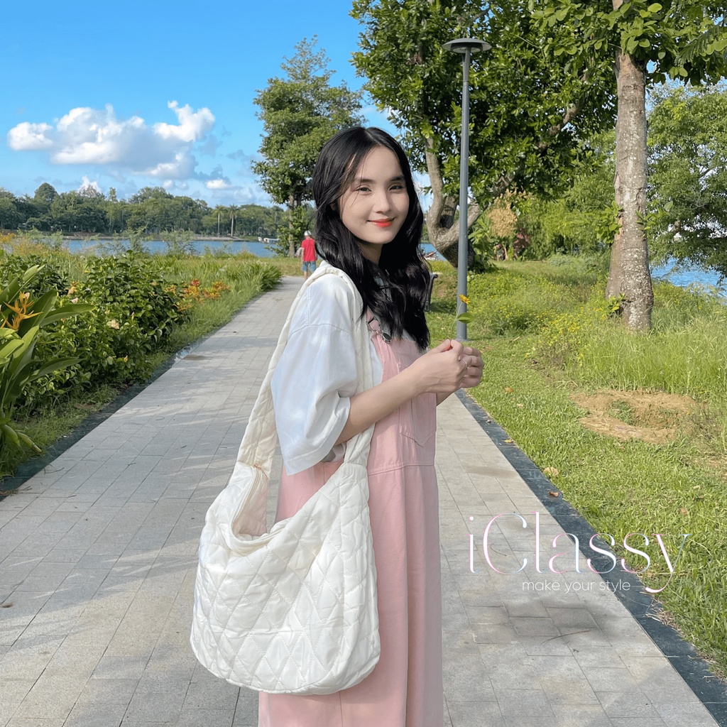 Túi Xách Đeo Chéo Vải Xốp Dù Họa Tiết Ô Vuông Cao Cấp, Túi Nữ Ulzzang Vintage, Phong Cách Hàn Quốc - Iclassy_shoes