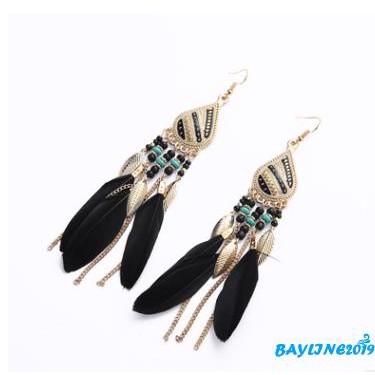 Đôi khuyên tai dài gắn lông vũ phong cách boho thời trang cho nữ