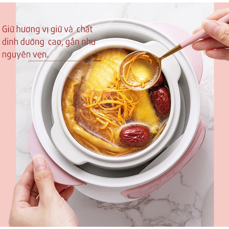 Nồi Hầm, Nấu Cháo Chậm Hẹn Giờ Thông Minh, Cách Thủy 4 in 1 - Nồi Chưng Yến Cực Kì Tiện Lợi Lõi Sứ, Dung Tích 1L-2L