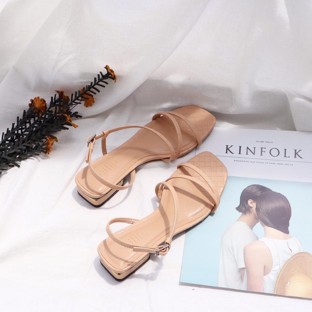 Giày sandal nữ mũi vuông quai dây thời trang du lịch đi chơi với màu pastel mới nhất gót phủ bạc cao 2cm Cillie 1160 🍉 !