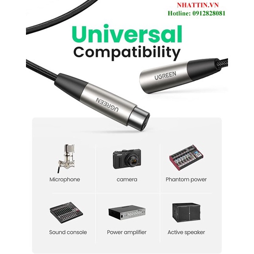 Cáp nối dài XLR 3pin âm dương bọc lưới dài 2m chính hãng Ugreen 20500 cao cấp