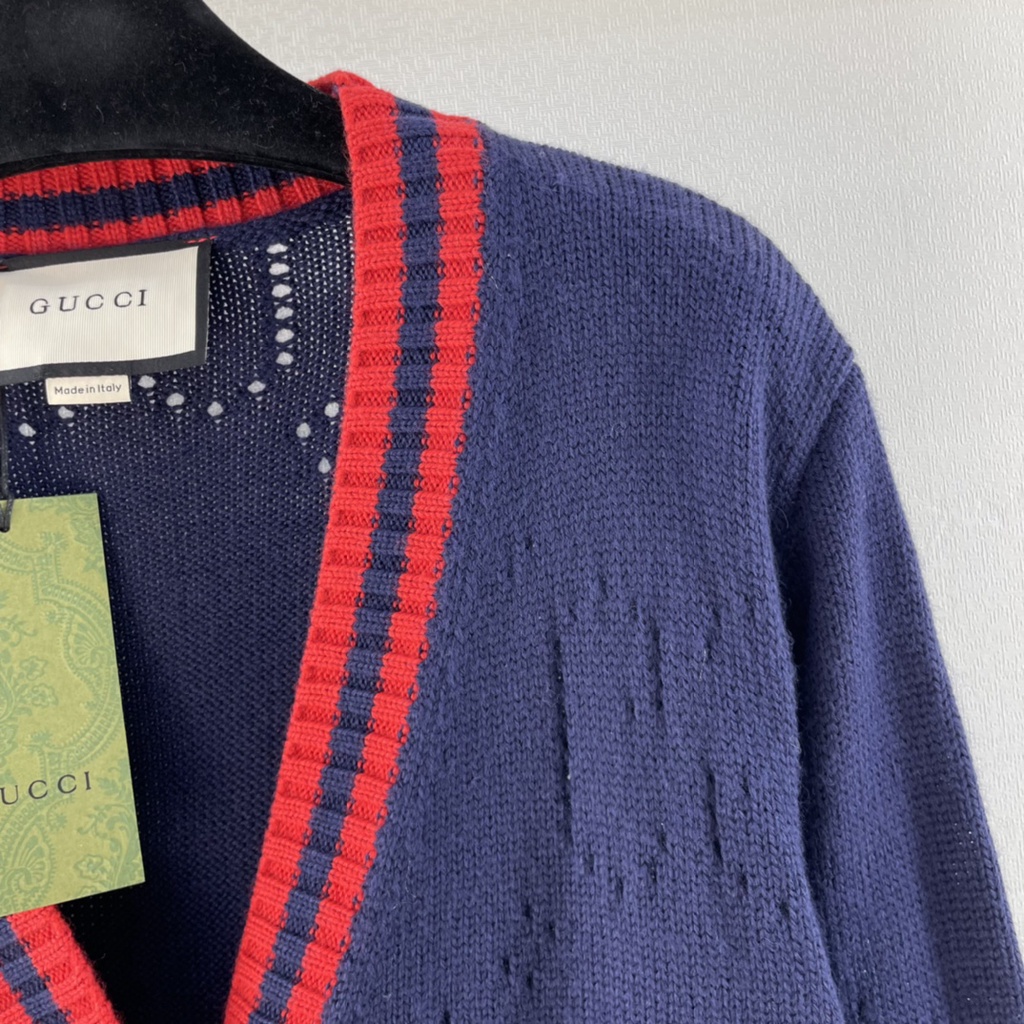 Áo khoác len cardigan họa tiết thêu jacquard thời trang cao cấp Gucci GC