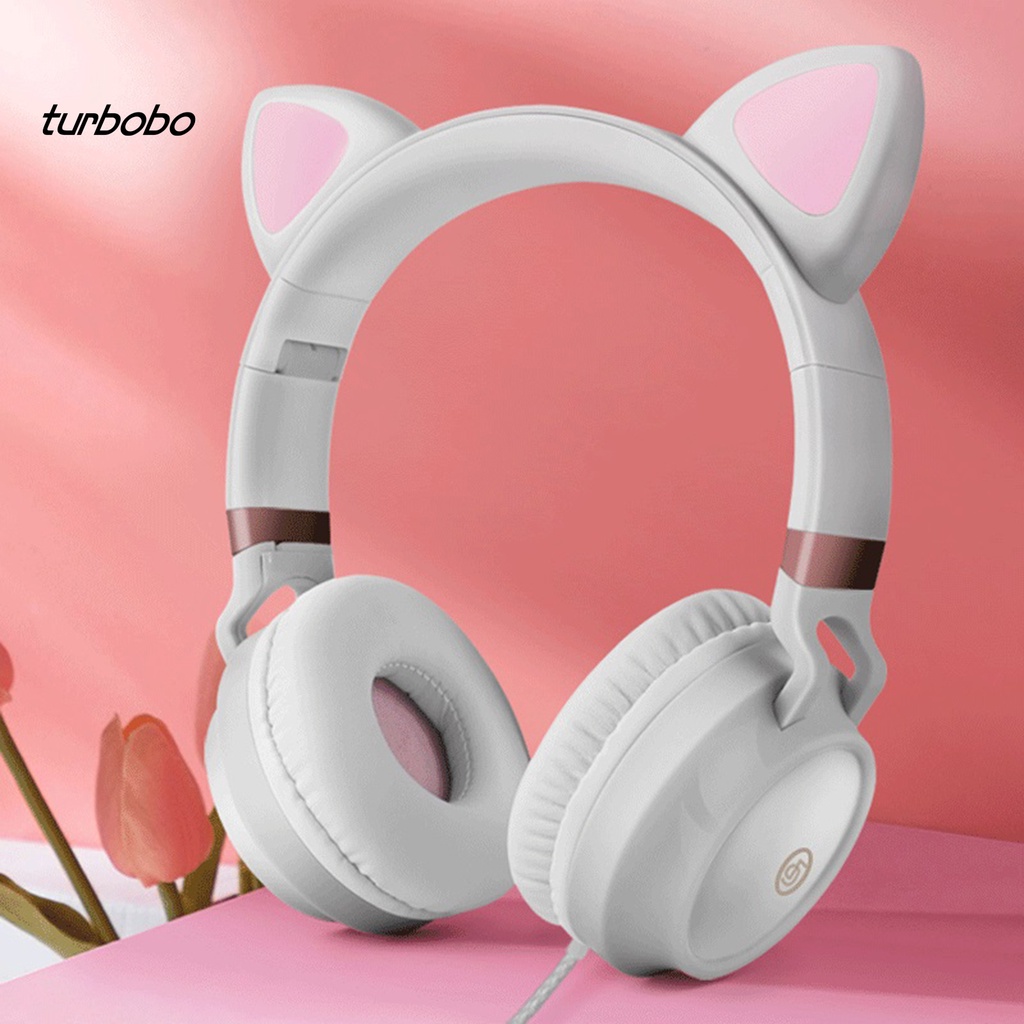Tai Nghe Chụp Tai Có Dây Hình Tai Mèo Mega Bass Gấp Gọn Giắc Cắm 3.5mm Dùng Để Chơi Game / Dạy Học Trực Tuyến Ep28