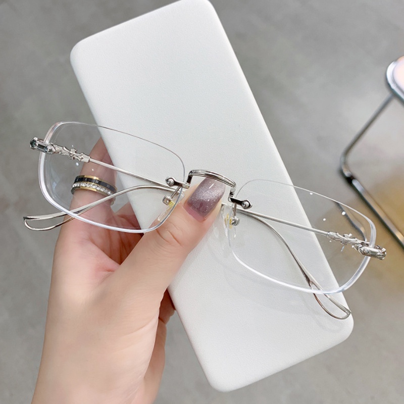 COD Kính Gọng Vuông Bằng Kim Loại Không Viền Chất Lượng Cao Thời Trang Cho Nam Nữ