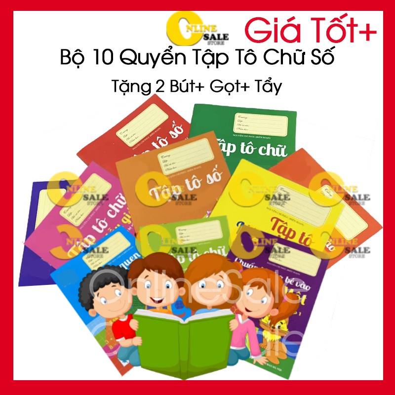 ☘️ 10 Quyển☘️ Combo 10 tập vở viết cho bé tặng kèm 2 bút chì+ gọt chì+ tẩy chì dành cho bé từ 3 4 5 tuổi tô chữ số