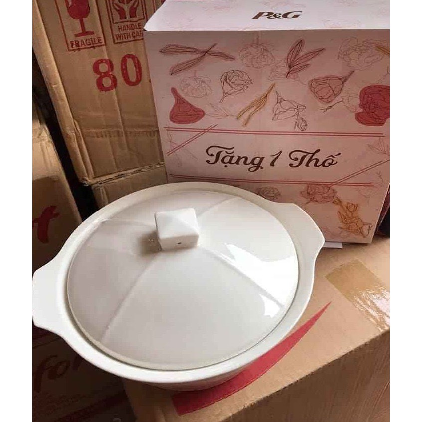 Thố sứ có nắp đựng màu trắng 24cm