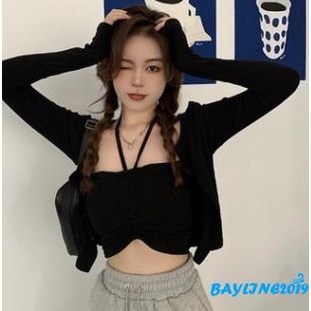 Áo Croptop Dệt Kim Không Tay Phối Dây Rút Trước Ngực Màu Sắc Trơn Gợi Cảm Cho Nữ