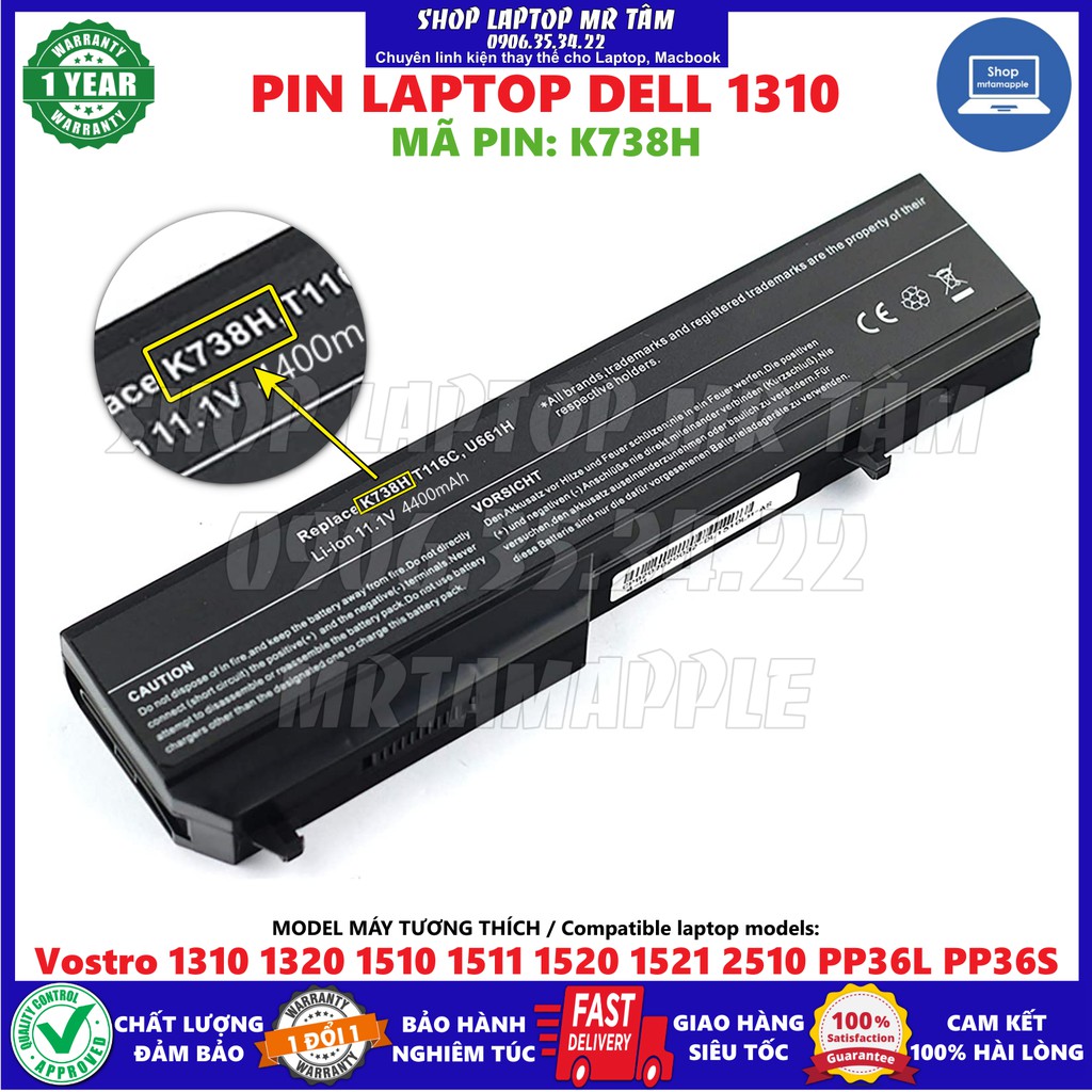 (BATTERY) PIN LAPTOP DELL 1310 - 6 CELL - Vostro 1310 1320 1510 1511 Vostro 1520 1521 2510 PP36L PP36S