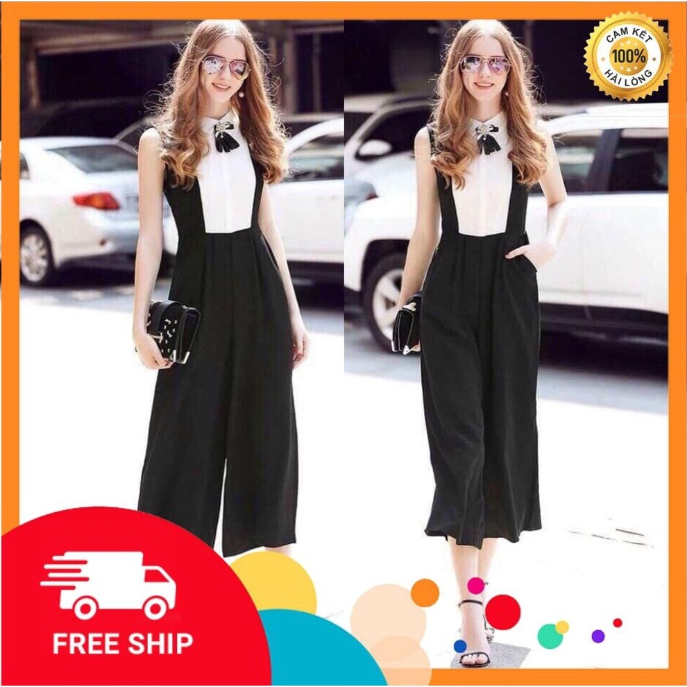 Bộ đồ bay - Jumpsuit ống rộng phối màu kèm belt