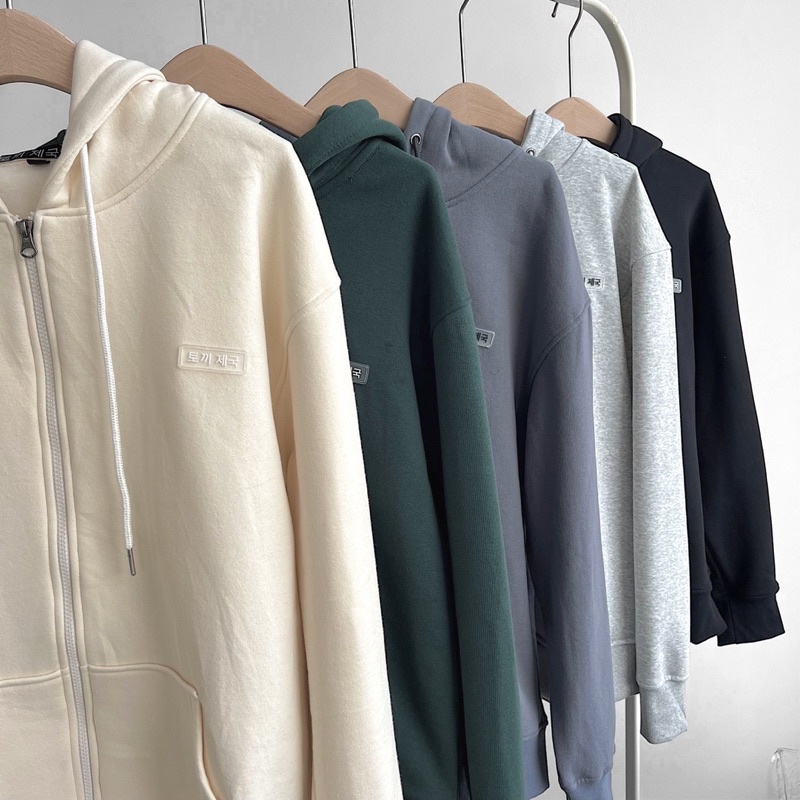 Áo hoodie nam nữ,thiết kế zip trơn đính logo cao su