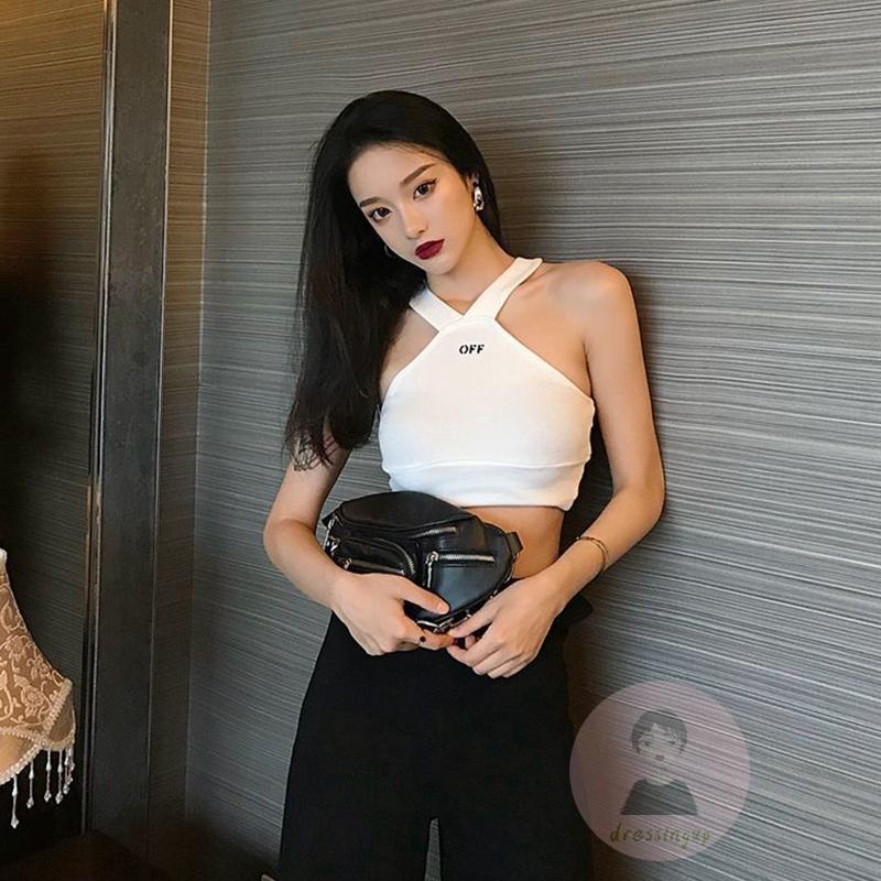 Áo Hai Dây Dệt Kim Ôm Dáng Cổ Chữ V In Chữ Thời Trang Mùa Hè Cho Nữ