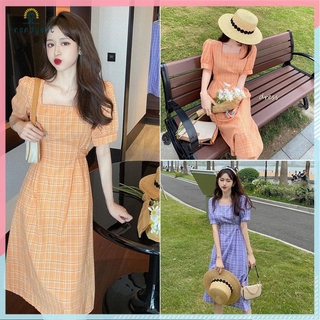 Đầm kiểu nữ ngắn tay kẻ sọc caro thời trang