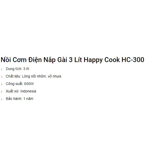 Nồi cơm điện nắp cài Happy cook HC300 3 lít - Bảo hành Chính hãng | BigBuy360 - bigbuy360.vn