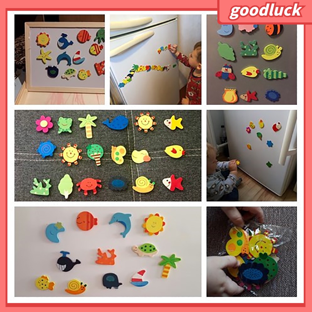 Bộ 12 miếng dán nam châm bằng gỗ hình hoạt hình mặt trời cá tính trang trí tủ lạnh cho bé