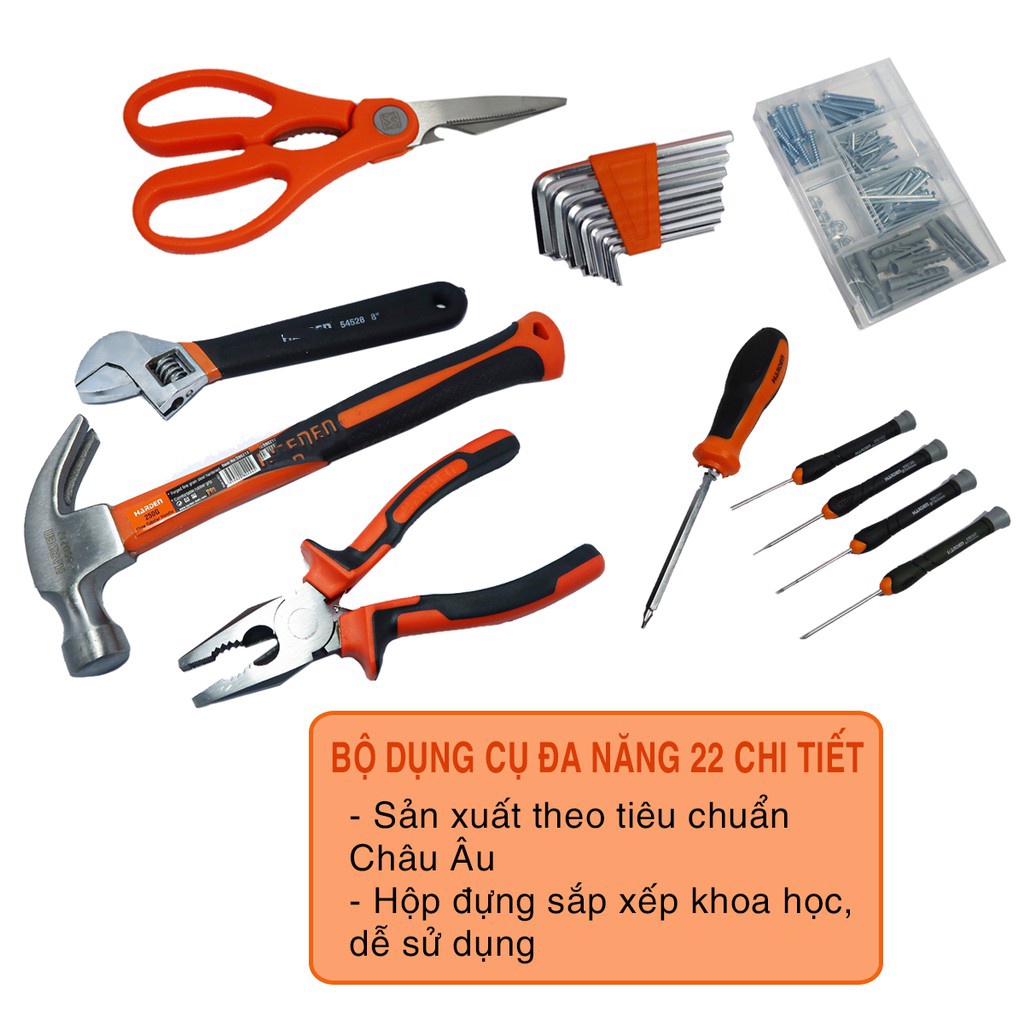 Bộ dụng cụ sửa chữa đa năng cao cấp 22 chi tiết HARDEN PRO, bộ dụng cụ đồ nghề sửa chữa bộ dụng cụ đa năng chuyên nghiệp