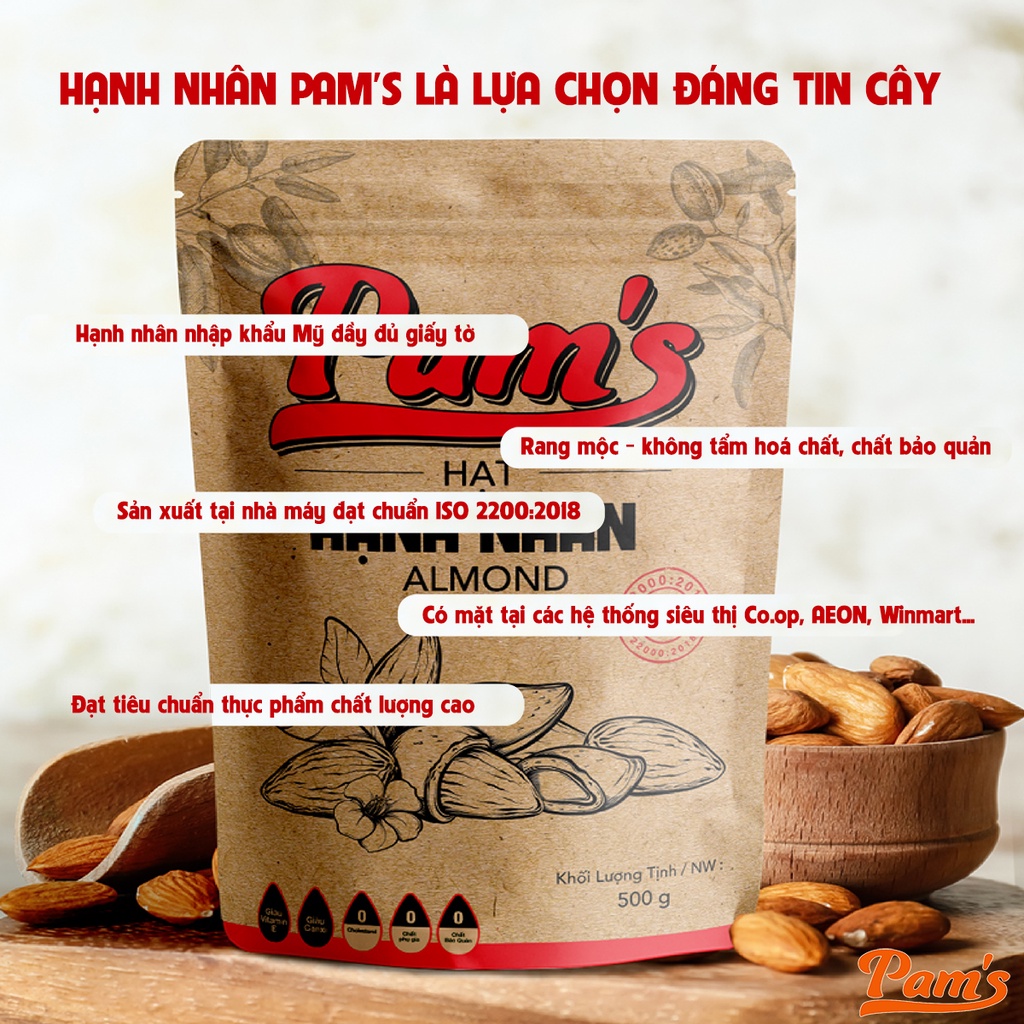 Hạnh Nhân Mỹ Tách Vỏ Pams(250g/túi) Hạt Nhập Khẩu Mỹ, Rang Chín Giòn, Dùng Ăn Kiêng