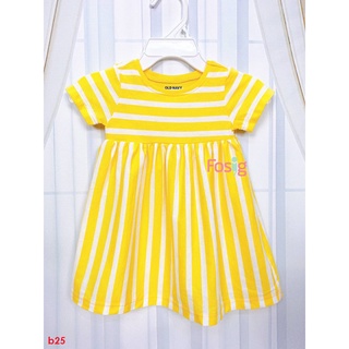 Đầm cotton tay ngắn bé gái on b25 - sọc vàng nhạt