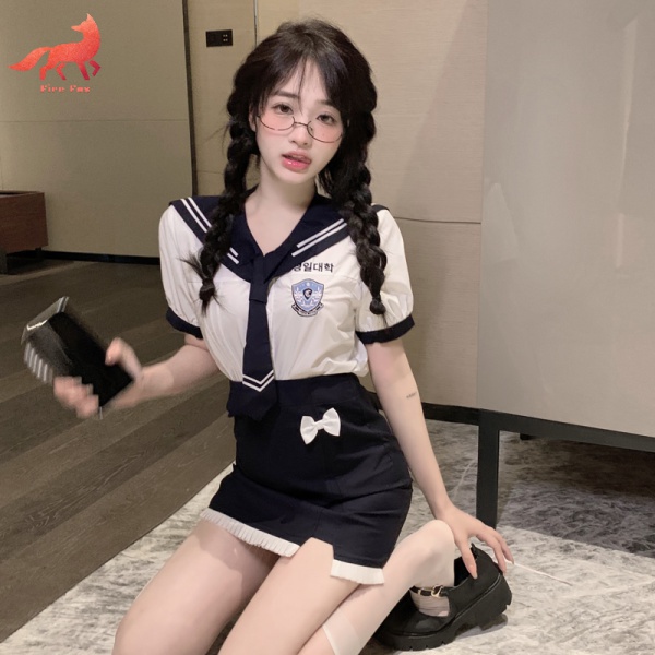 Set Áo Sơ Mi Cổ Thủy Thủ + Chân Váy Ôm Lưng Cao Thời Trang Cho Nữ