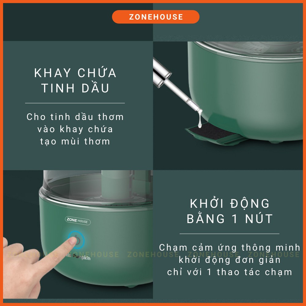 Máy xông tinh dầu tạo ẩm cao cấp Trái bí ZONEHOUSE, Chính hãng - Máy tạo độ ẩm, máy phun sương khuếch tán - ZONESHOP