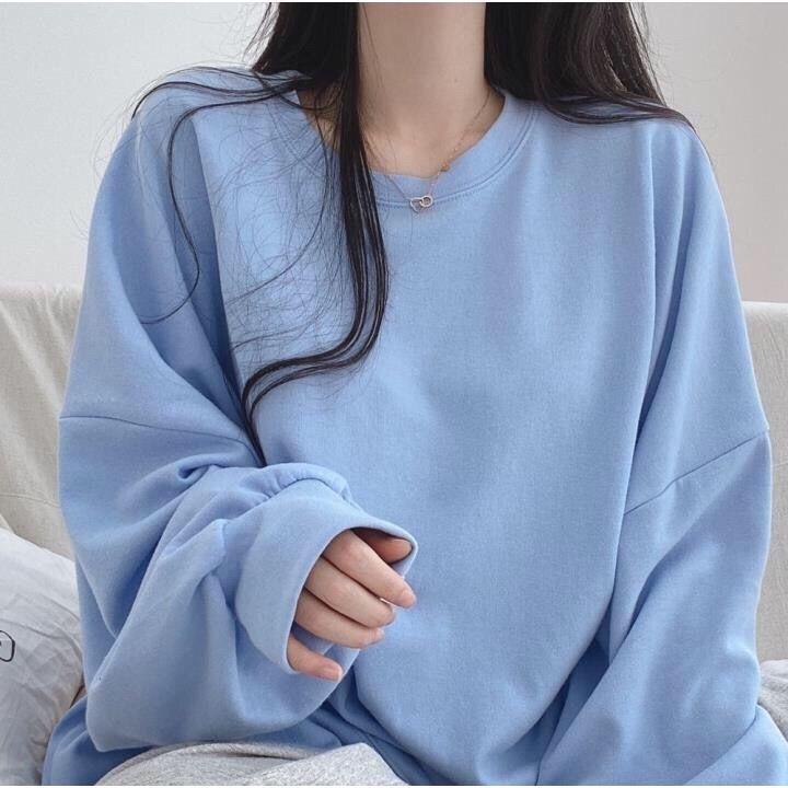 Áo nỉ dài tay cổ tròn đơn giản màu sắc thời trang dành cho nữ