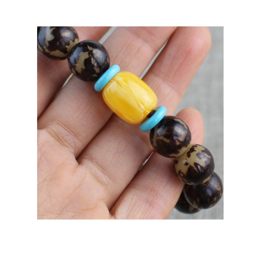 Vòng tay bồ đề nam nữ chuỗi kim cang bồ đề cao cấp BĐ35 phối hạt mầu vàng