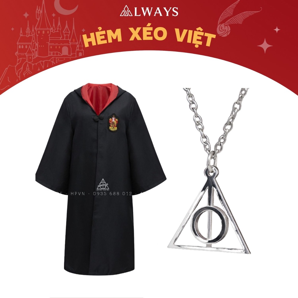Áo choàng Harry Potter nhà Gryffindor kèm dây chuyền bảo bối tử thần - Trang phục, phụ kiện hóa trang phù thủy