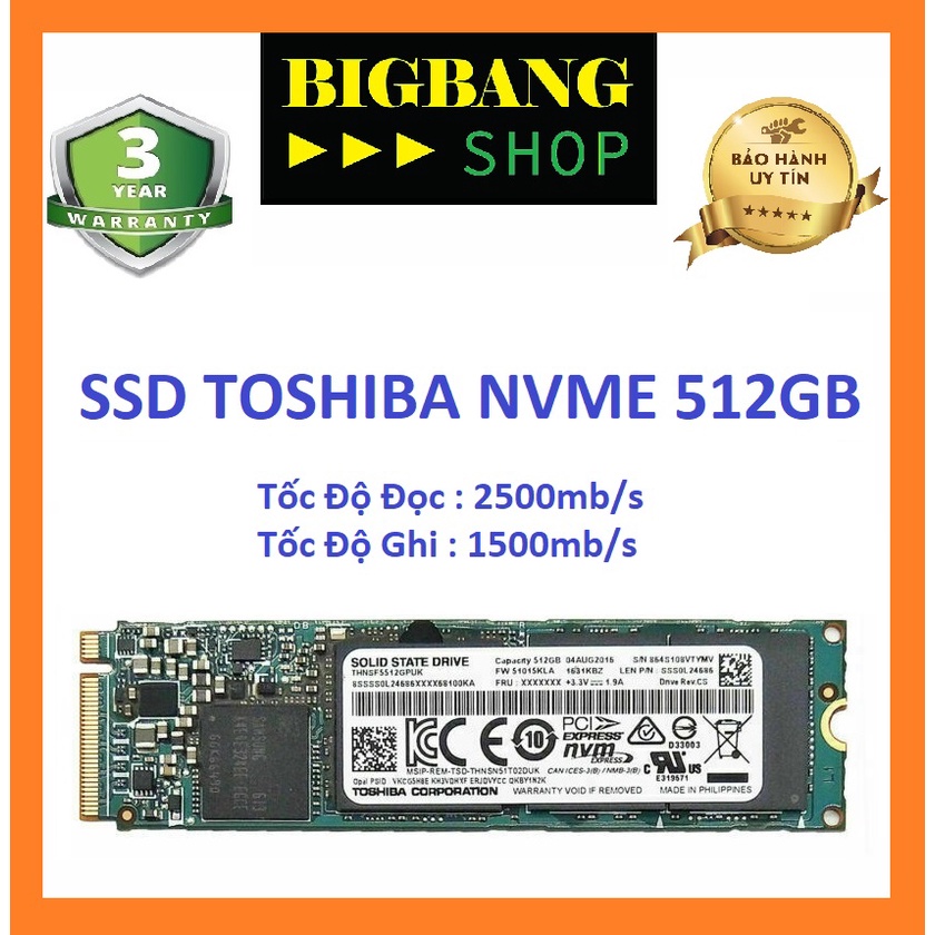 Ổ cứng SSD Laptop, PC NVME Toshiba 512Gb PCIE, bảo hành 3 năm