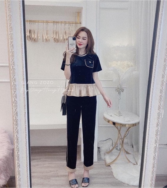 Bộ nhung phối bèo dành cho nữ | BigBuy360 - bigbuy360.vn