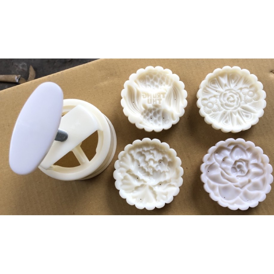 Bộ Khuôn Nén Lò Xo 4 Mặt Làm Bánh Trung Thu 200gr