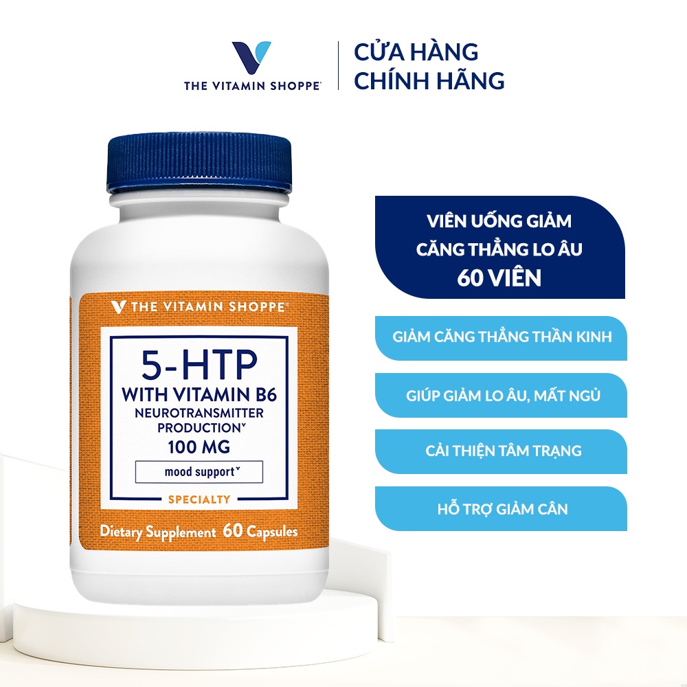 Viên uống giảm căng thẳng lo âu THE VITAMIN SHOPPE 5-HTP With Vitamin B6 100MG 60/120 viên